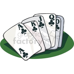 Illustration of a royal flush in clubs, representing a winning hand in poker.