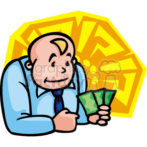 Illustration of a man holding cash, symbolizing gambling and casinos.