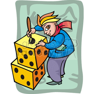 A stylized clipart image depicting a person painting large dice, symbolizing the theme of gambling and casinos.