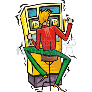 A colorful clipart illustration of a person playing a slot machine, capturing the lively atmosphere of Las Vegas casinos.