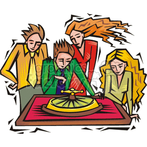 Illustration of People at a Casino Roulette Table