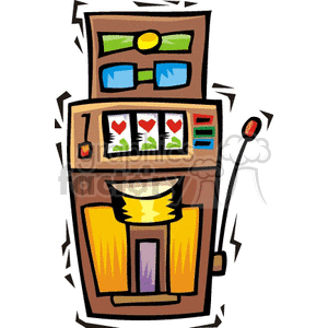 A colorful clipart image of a slot machine with a lever and display showing heart symbols.