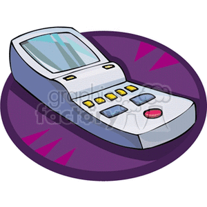 Clipart image of a retro handheld gaming console, with distinctive colored buttons and a small screen