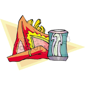 Clipart image of a soda can accompanied by napkins and a decorative napkin holder.