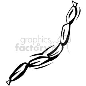 Clipart image of a string of sausages in a line, illustrated with a black outline.