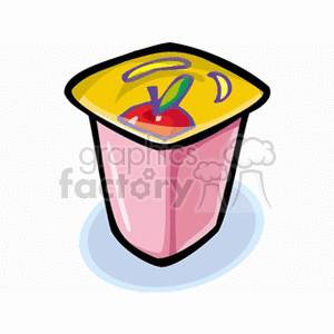 Illustration of a yogurt cup with a fruit design on the lid.