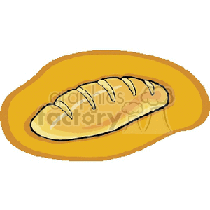 A clipart image of a loaf of bread with golden crust on a soft brown background.