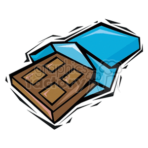 Clipart image of a chocolate candy bar with its wrapper partially open.