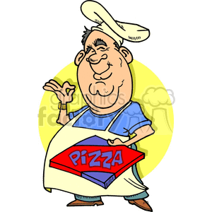 Cartoon Chef with Pizza Box