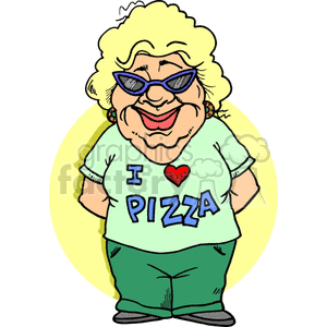 Humorous Pizza-Loving Grandma Cartoon