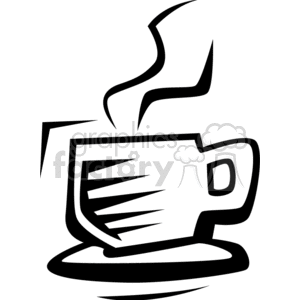 A stylized black and white clipart image of a steaming cup of hot beverage.