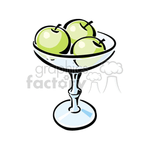 Clipart image of three green apples in a tall, elegant bowl.