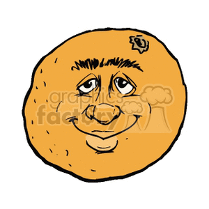 Clipart of an orange with a smiling human face drawn on it.