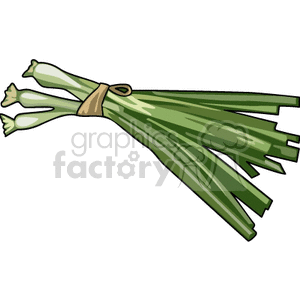 A clipart image of a bundle of green lemongrass stalks, tied together in the middle.