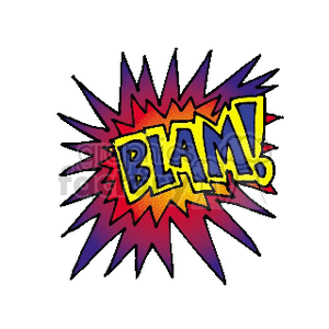 A colorful comic-style explosion graphic featuring the word 'BLAM!' in the center.