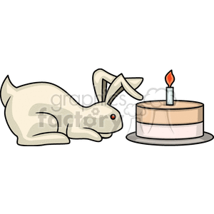 A clipart image of a rabbit next to a cake with a lit candle, symbolizing a celebration.