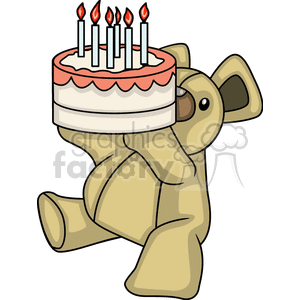 A cute brown teddy bear holding a birthday cake with six candles, symbolizing a child's sixth birthday celebration.