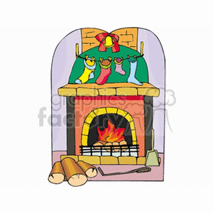fireplace with a four Christmas Stockings 