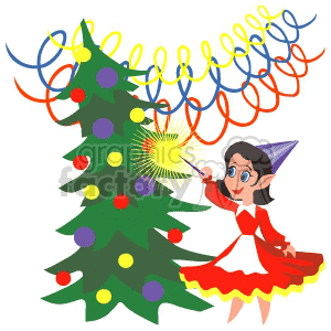 Elf Using Her Wand to Decorate The Christmas Tree
