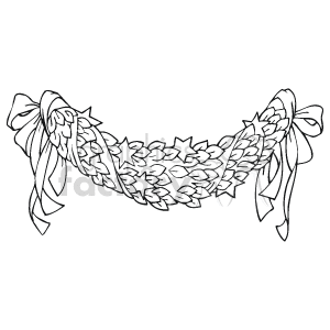 The clipart image shows a festive garland, which is a decorative wreath made of intertwined branches and leaves. It is commonly associated with the Christmas holiday season. The garland is adorned with ribbons, typically used to hang the decoration or add a touch of elegance.