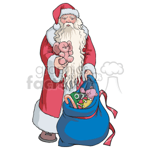   Santa Claus Holding a Blue Bag of Gifts 
