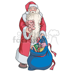 Santa Claus Holding a Blue Bag of Gifts