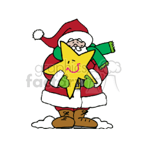   The clipart image features Santa Claus standing in the snow, wearing his traditional red and white suit, black belt, and brown boots. He has a happy facial expression, and he