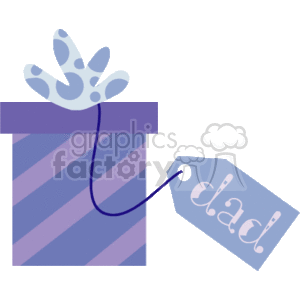   The clipart image features a gift box with a lid slightly offset. The box has a blue and purple striped design, with a bow design element on the top of the box. There
