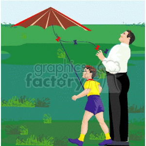 Father and Child Enjoying Kite Flying on Fathers Day