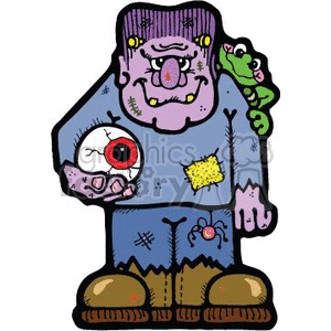   This clipart image depicts a humorous and colorful interpretation of a Frankenstein