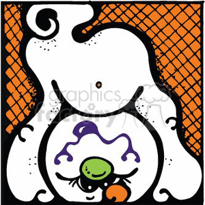   This clipart image features an upside-down ghost with a humorous expression. The ghost