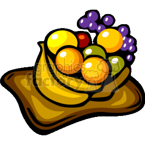 The clipart image shows a woven basket full of various fruits such as bananas, grapes, and possibly citrus fruits like oranges. This image evokes the warmth and celebration of Kwanzaa, highlighting the tradition of including fruits that represent the African diaspora's collective labor and harvest.