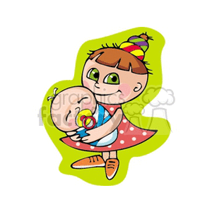 Cute Cartoon of Girl with Baby - Mother's Day Theme