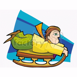 A clipart image of a boy enjoying a sled ride with a colorful background.