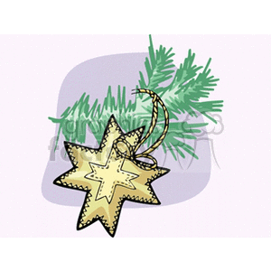 A clipart image featuring a star-shaped Christmas ornament with a green pine branch.