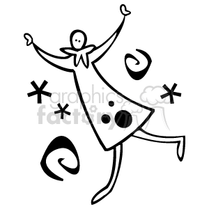   This clipart image depicts a stylized figure with arms raised high in a celebratory pose, wearing a party hat. The figure is surrounded by simple confetti and streamer motifs, suggesting a festive or celebratory atmosphere such as a birthday, anniversary, New Year
