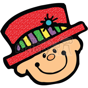 The clipart image depicts a cartoon baby wearing a New Year's celebration top hat. The hat is adorned with a variety of colors and patterns including red with white polka dots, colorful squares, and a blue pom-pom on the top.