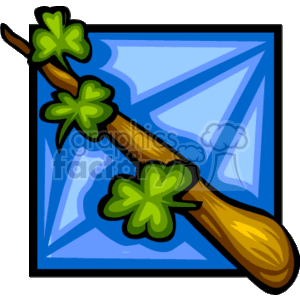 Leprechaun cane with clovers framed in blue