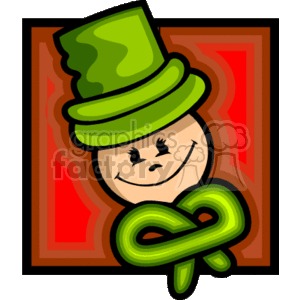 A Green Leprechaun with a Happy face and a Top Hat