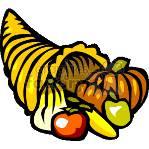 A Golden Cornucopia with Pumpkin and a Bunch of Vegetables