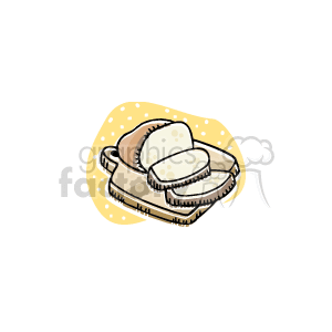   The clipart image shows a loaf of bread with several slices laid out on a cutting board. This image is thematic of Thanksgiving, holidays, food, and the autumn harvest season. 