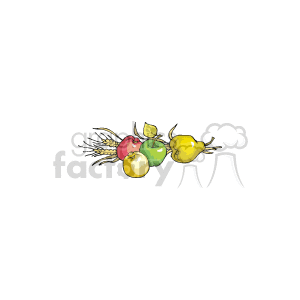 The clipart image shows a group of colorful apples alongside stalks of wheat, which are traditionally associated with harvest and Thanksgiving themes.