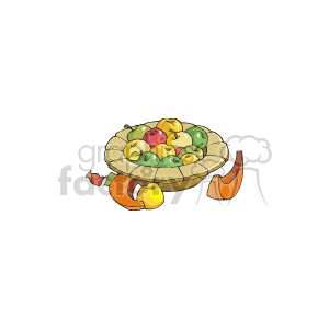 This clipart image features a bowl filled with colorful apples in red, green, and yellow hues, which is often associated with Thanksgiving holiday decorations or festive food themes.