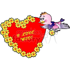 Valentine's Day Love Heart with Flowers and Bird