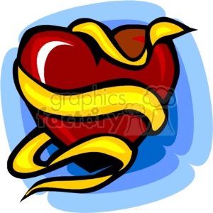 Dynamic Red Heart with Yellow Ribbon Swirls