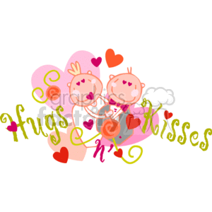 Cartoon Couple Sharing Hugs and Kisses