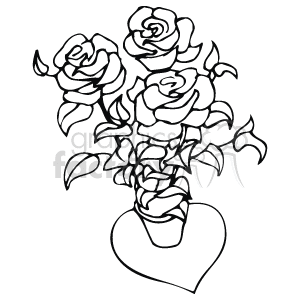 This clipart image features a bouquet of roses arranged atop a heart shape, which suggests themes of love and romance commonly associated with Valentine's Day.