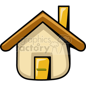 A cartoon-style clipart image of a house with a yellow door and brown roof.