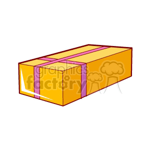 A clipart image of a rectangular yellow gift box with pink ribbons.