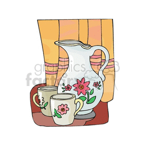 Decorative Floral Pitcher and Mugs